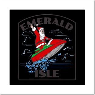 Emerald Isle, NC Christmas Vacationing Waterskiing Santa Posters and Art